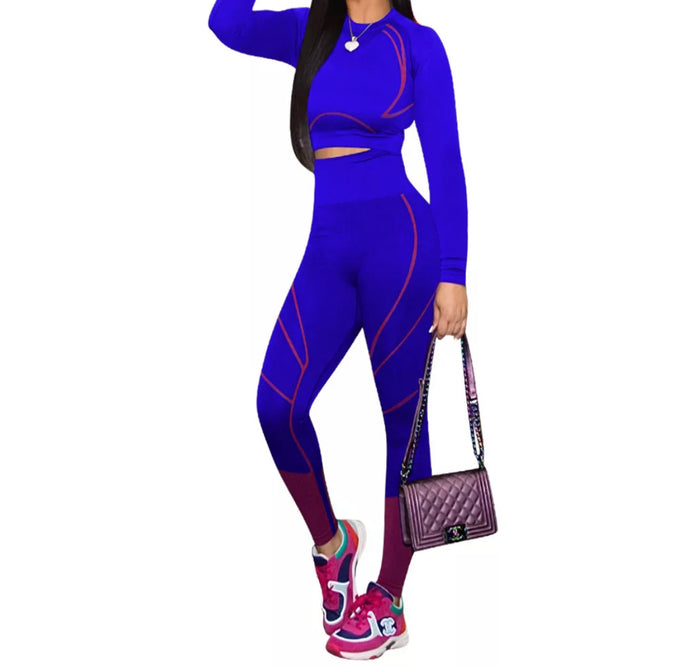Blue two-piece workout set for women - high-performance and comfortable activewear for intense workouts and outdoor activities.