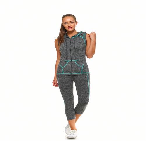 Women wearing Zip Up Capri Set