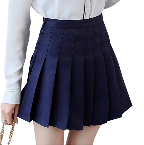 Navy blue pleated mini skirt for women - stylish and versatile fashion piece for any occasion or outfit.