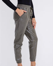 Load image into Gallery viewer, Right side of Olive high-waisted joggers for women - stylish and comfortable activewear for workouts and casual wear.
