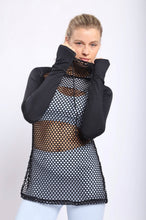 Load image into Gallery viewer, Black color Fishnet hoodie pullover for women - trendy and comfortable activewear for workouts and everyday wear.
